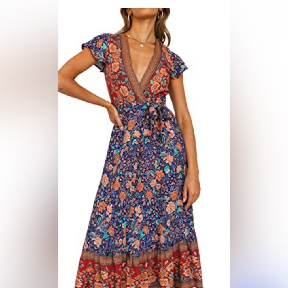 NWOT Floral V-Neck Wrap-around Maxi Dress